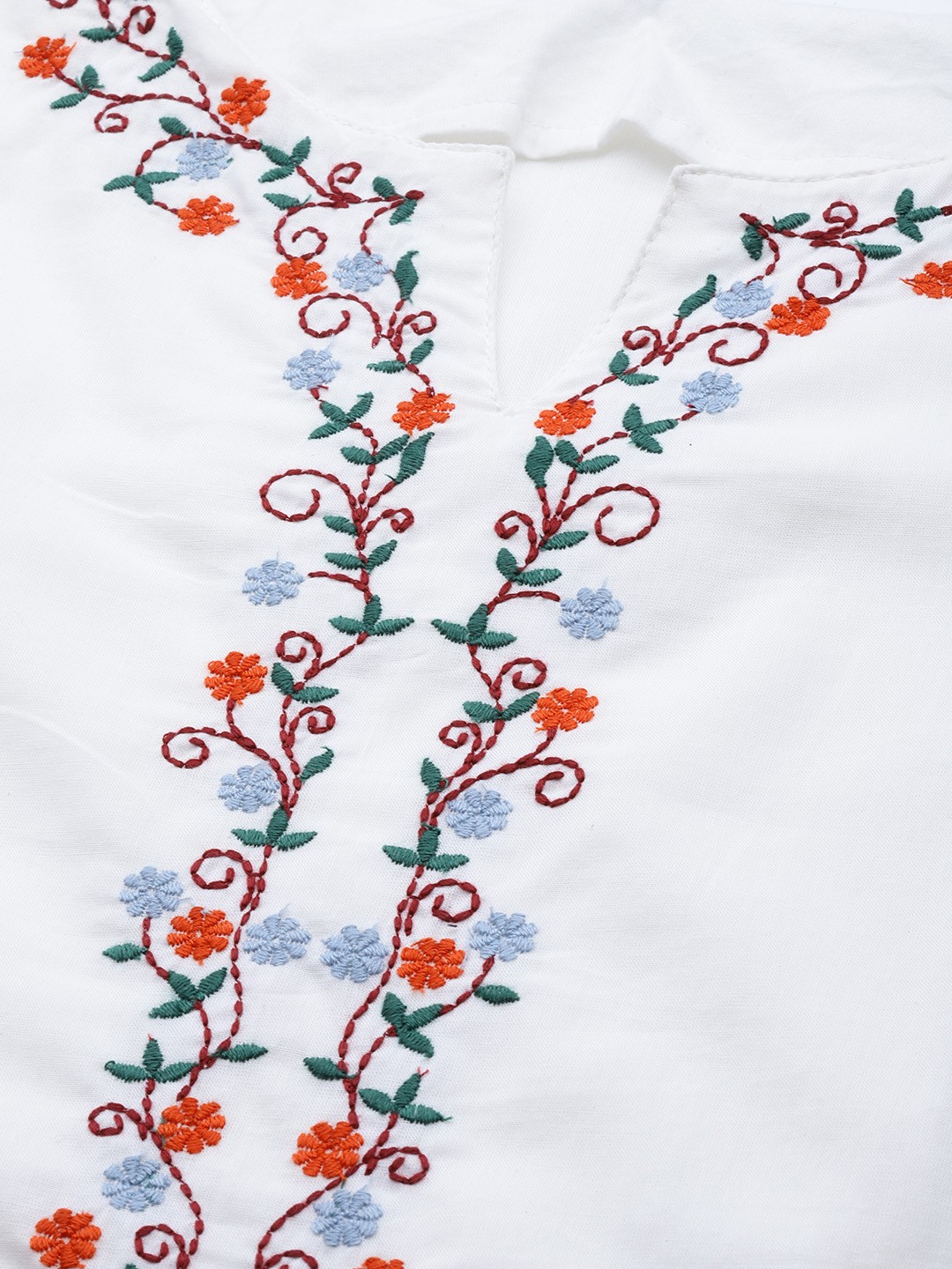 White Cotton Straight Thread Work Kurta