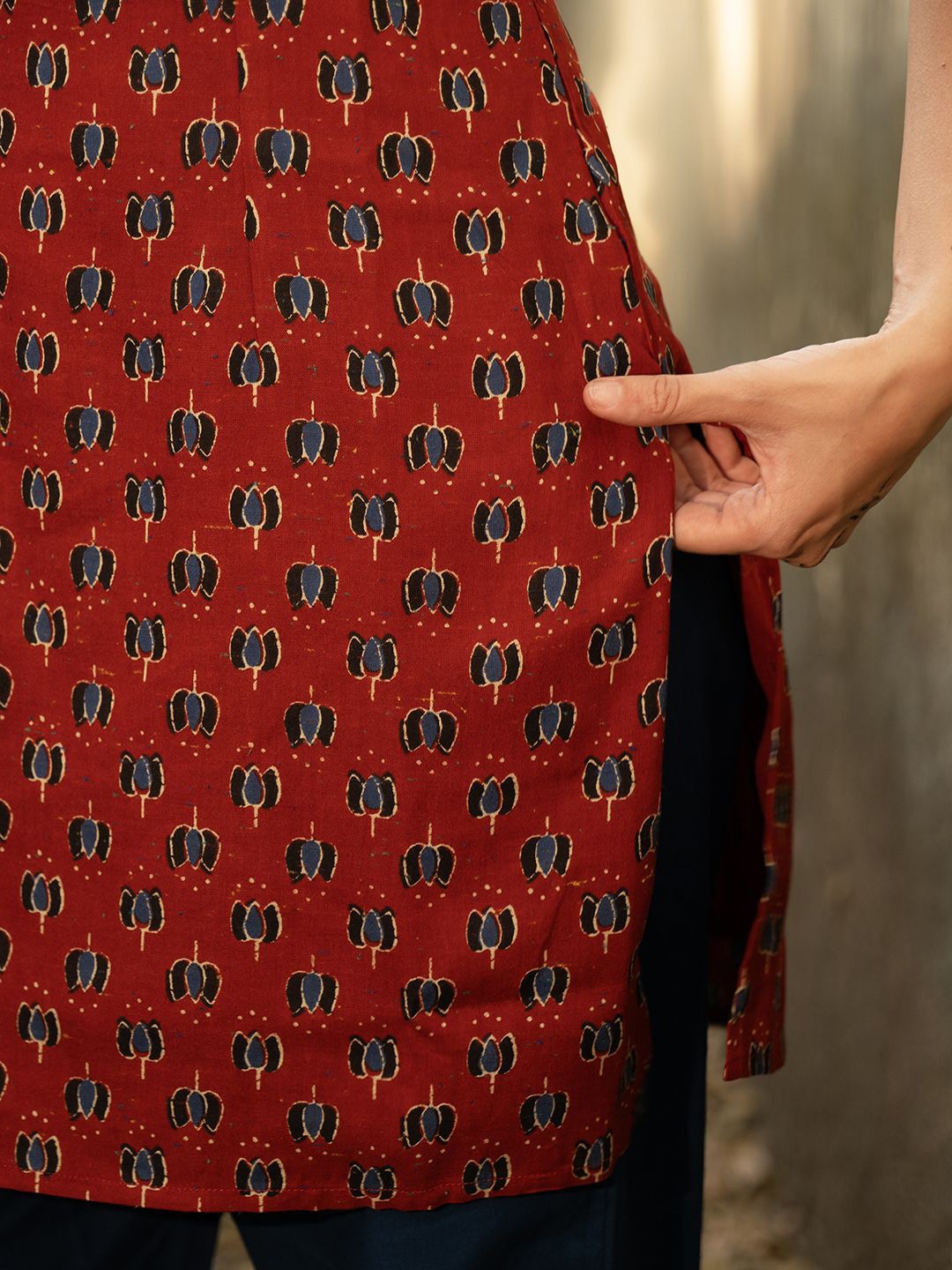 Ethnic Motifs Printed Square Neck Pure Cotton Kurti