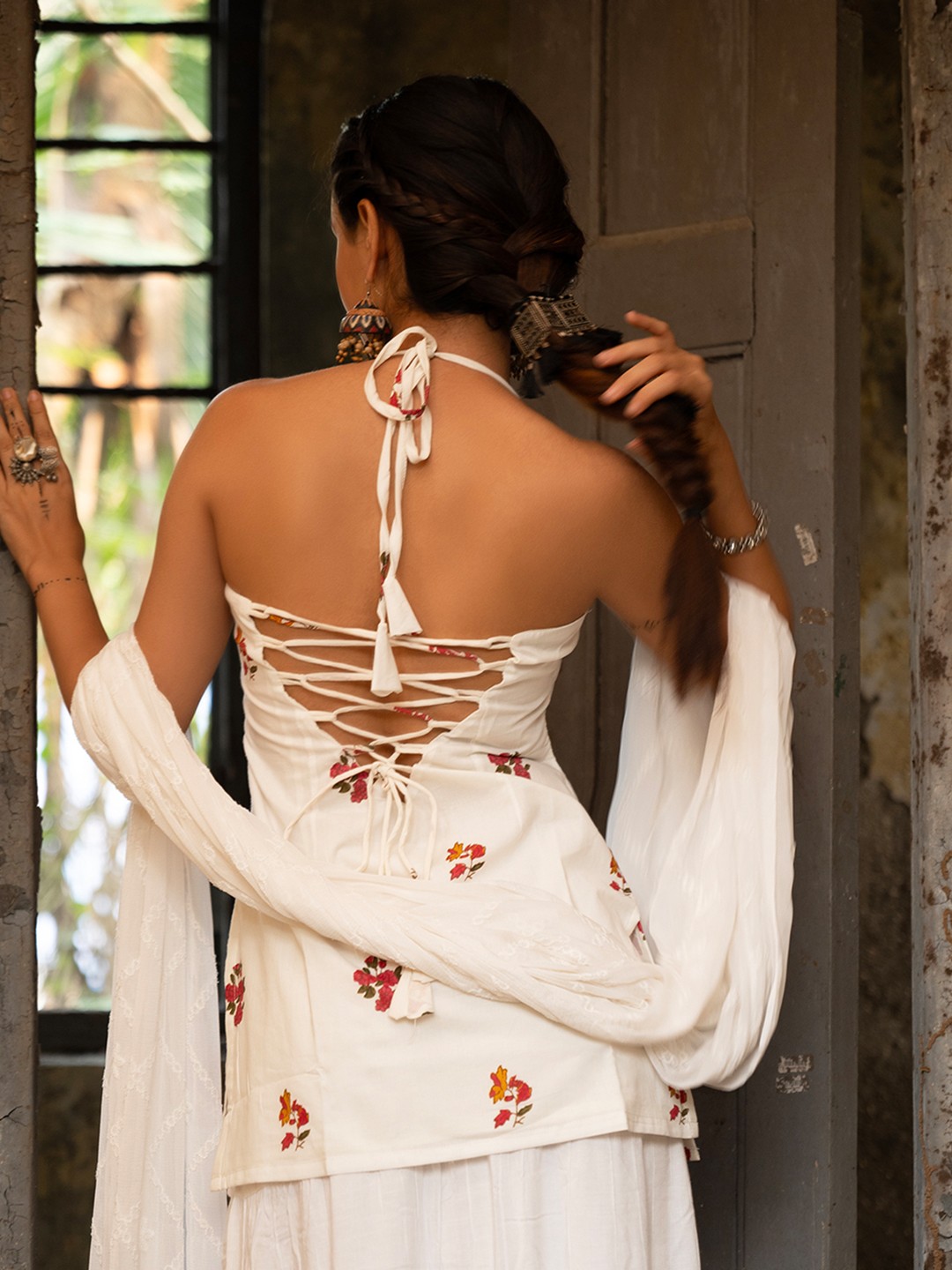 Floral Printed Halter Neck Pure Cotton Handloom Kurti