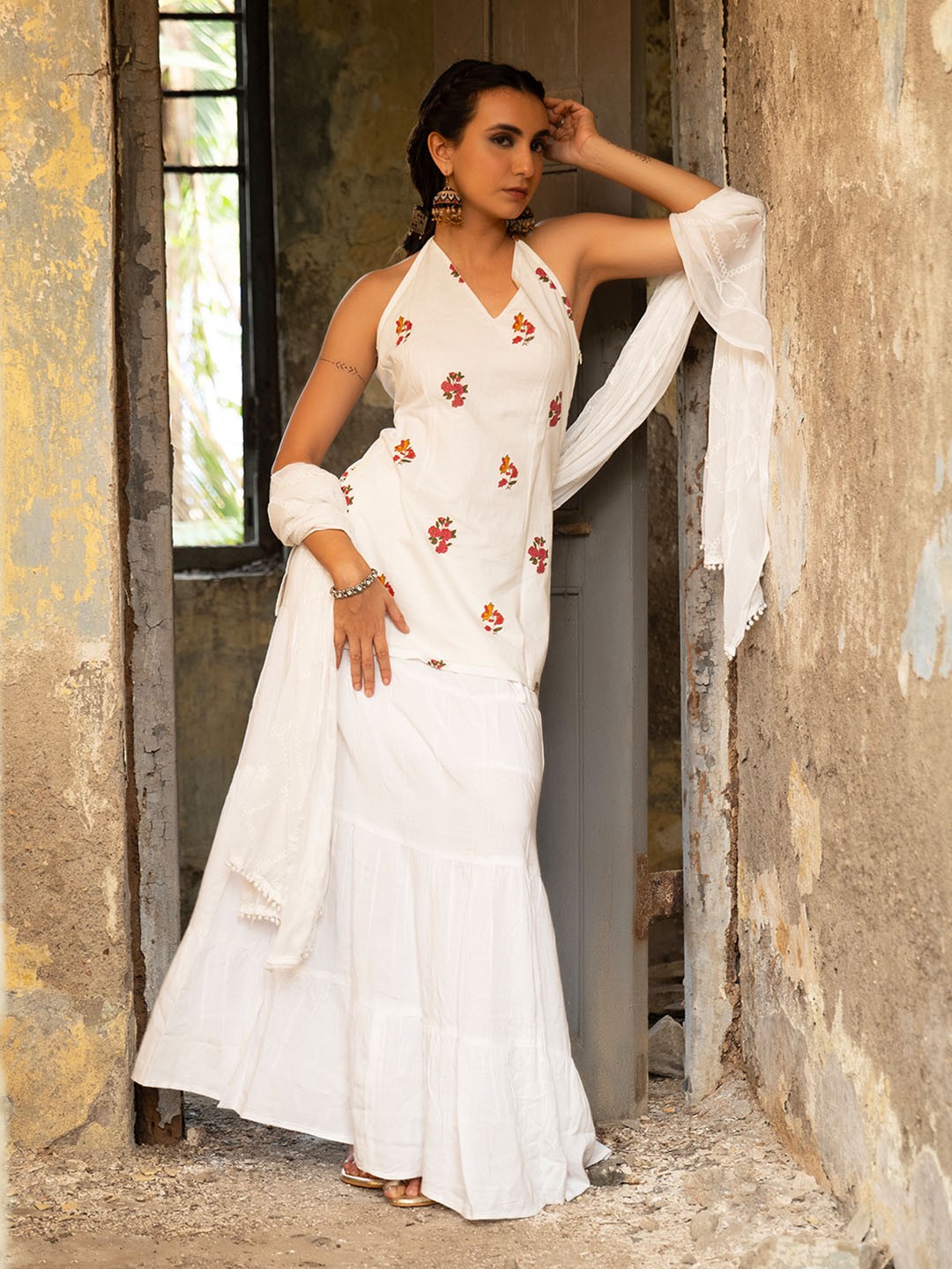 Floral Printed Halter Neck Pure Cotton Handloom Kurti