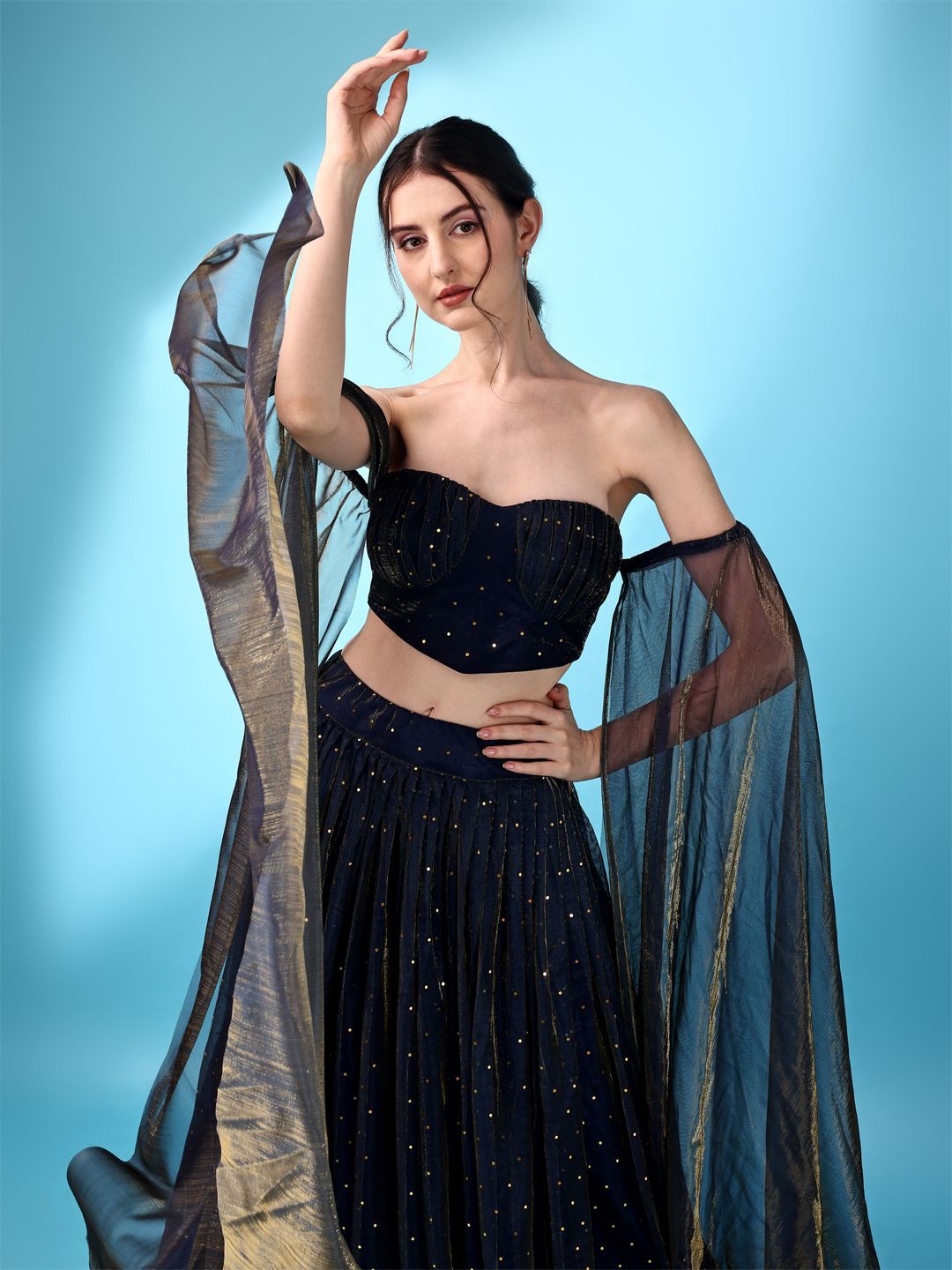 Embellished Sequinned Ready to Wear Lehenga & Unstitched Blouse