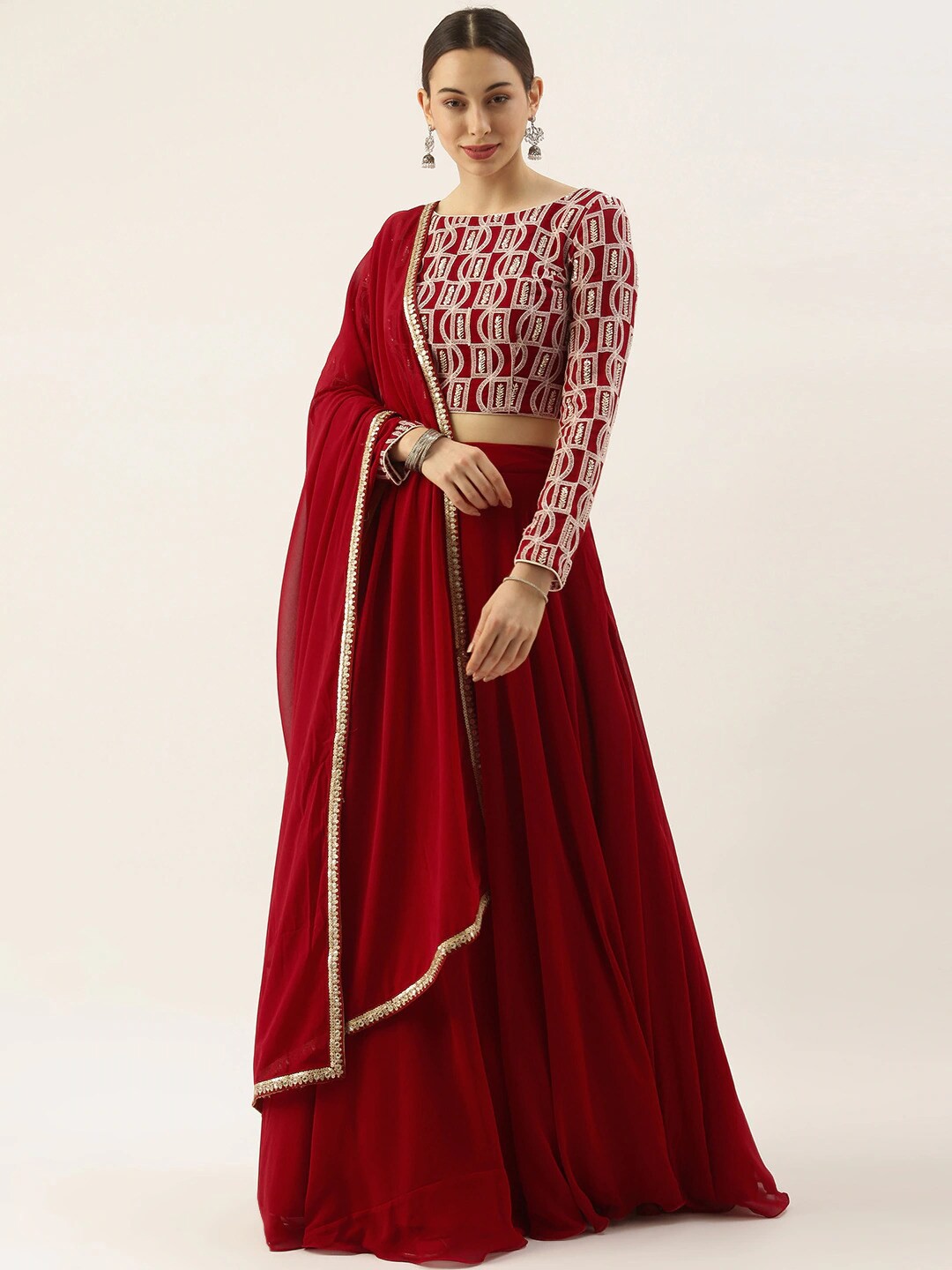 Embroidered Kalamkari Semi-Stitched Lehenga & Unstitched Blouse With Dupatta
