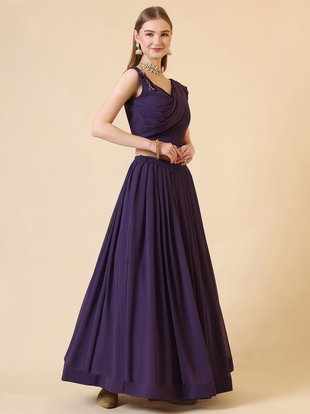 Patchwork Georgette Ready To Wear Lehenga & Blouse With Dupatta