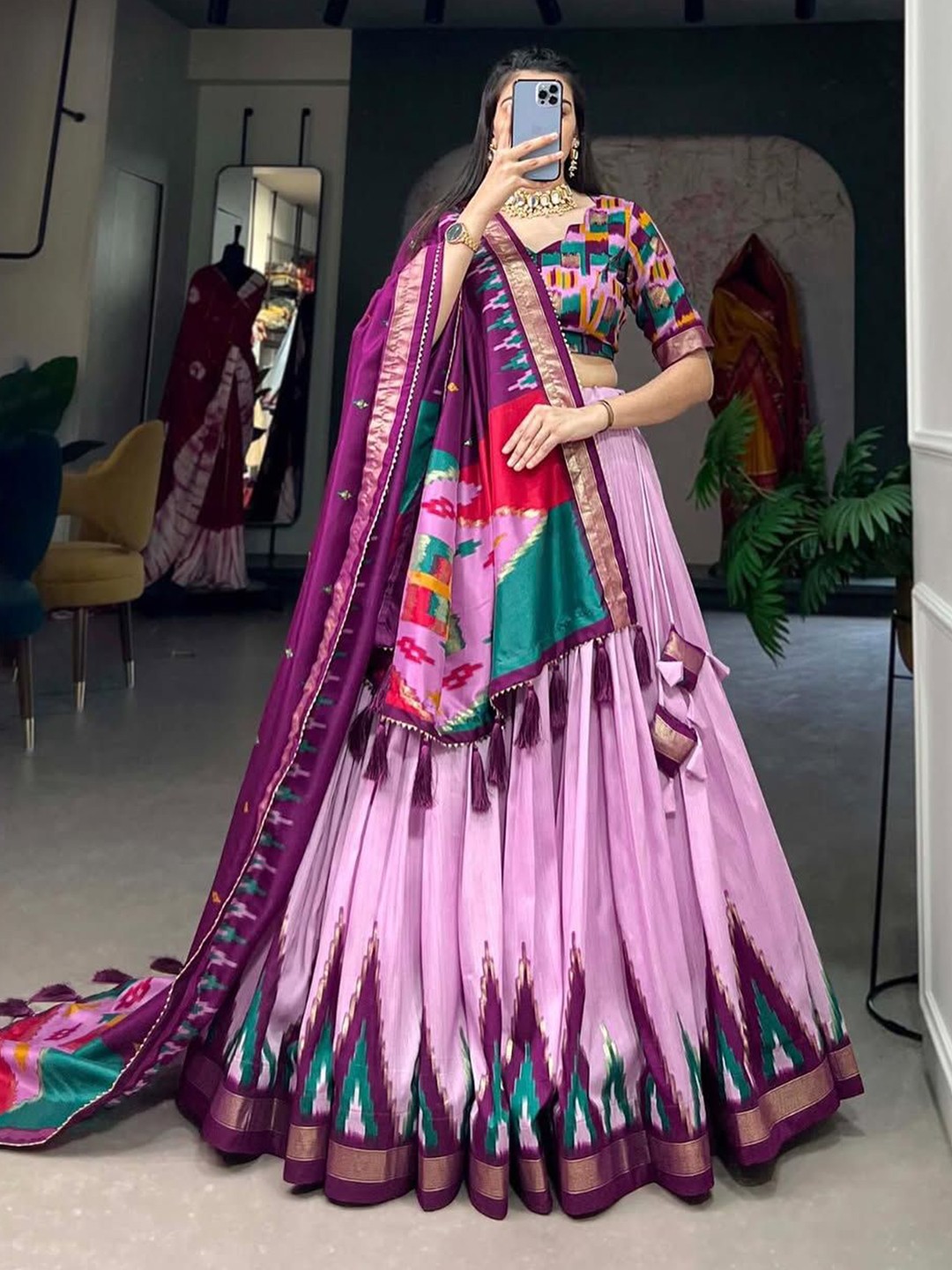 Abstract Kalamkari Ready to Wear Lehenga & Semi-Stitched Blouse With Dupatta