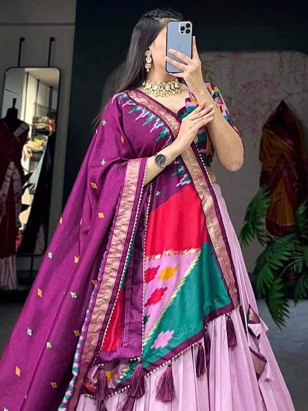 Abstract Kalamkari Ready to Wear Lehenga & Semi-Stitched Blouse With Dupatta