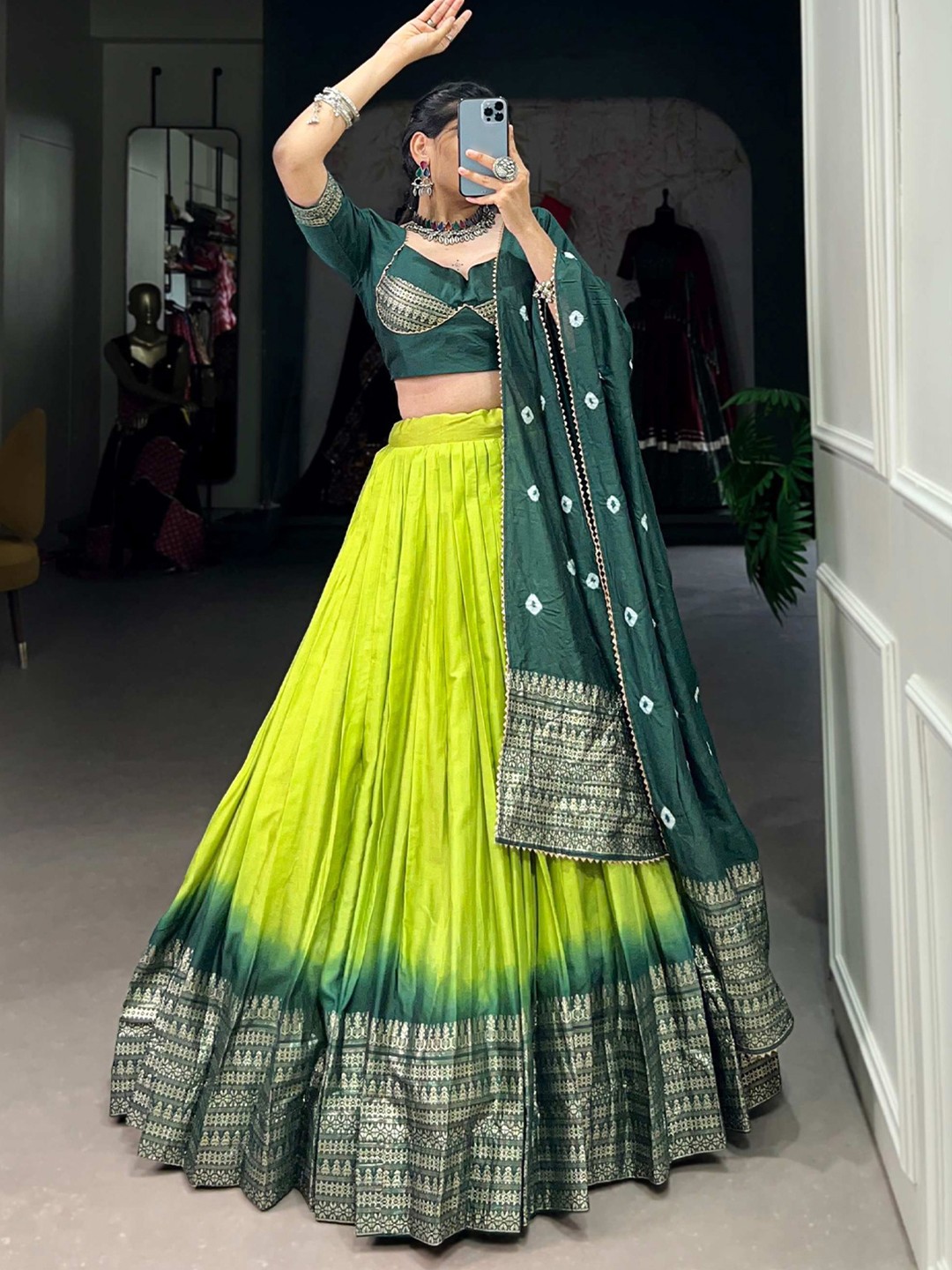 Ethnic Printed Ready to Wear Lehenga & Semi-Stitched Blouse With Dupatta