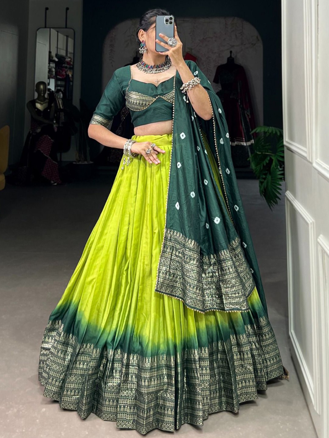 Ethnic Printed Ready to Wear Lehenga & Semi-Stitched Blouse With Dupatta