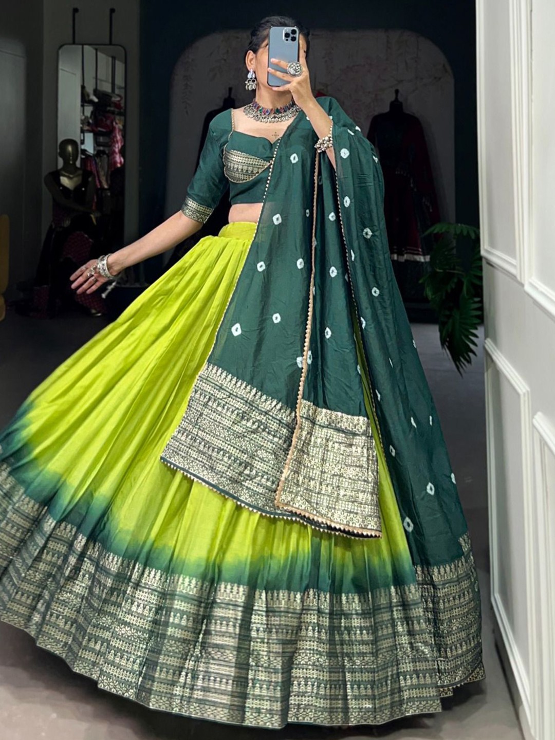 Ethnic Printed Ready to Wear Lehenga & Semi-Stitched Blouse With Dupatta