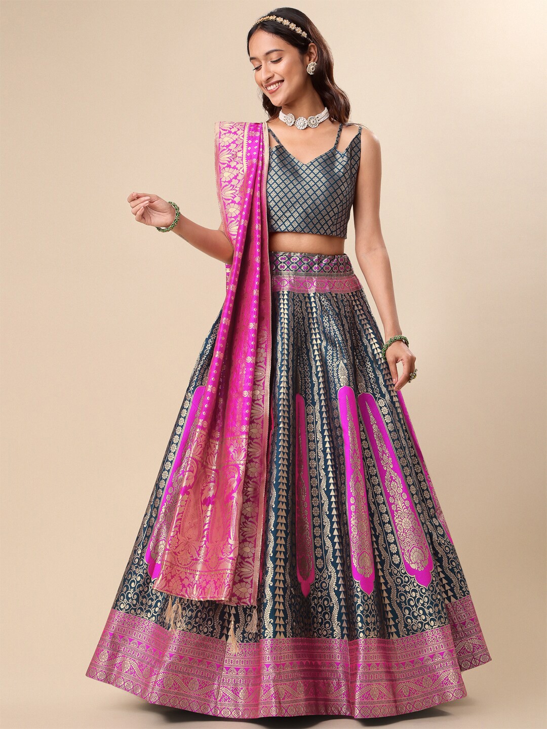 Banarasi Style Lehenga & Unstitched Blouse With Dupatta