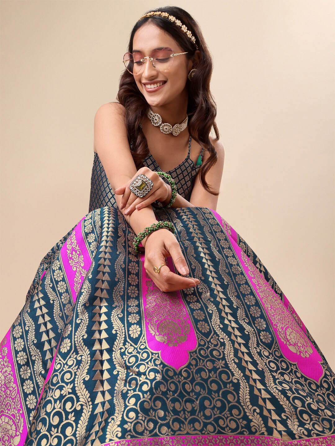 Banarasi Style Lehenga & Unstitched Blouse With Dupatta