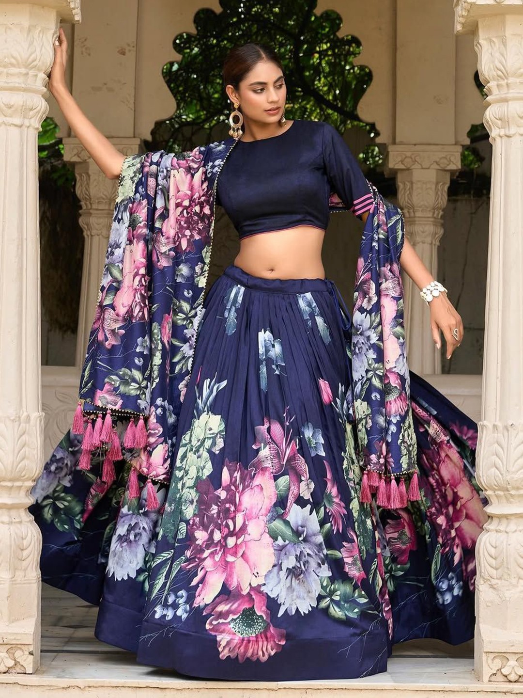 Printed Gotta Patti Lehenga & Semi-Stitched Blouse With Dupatta