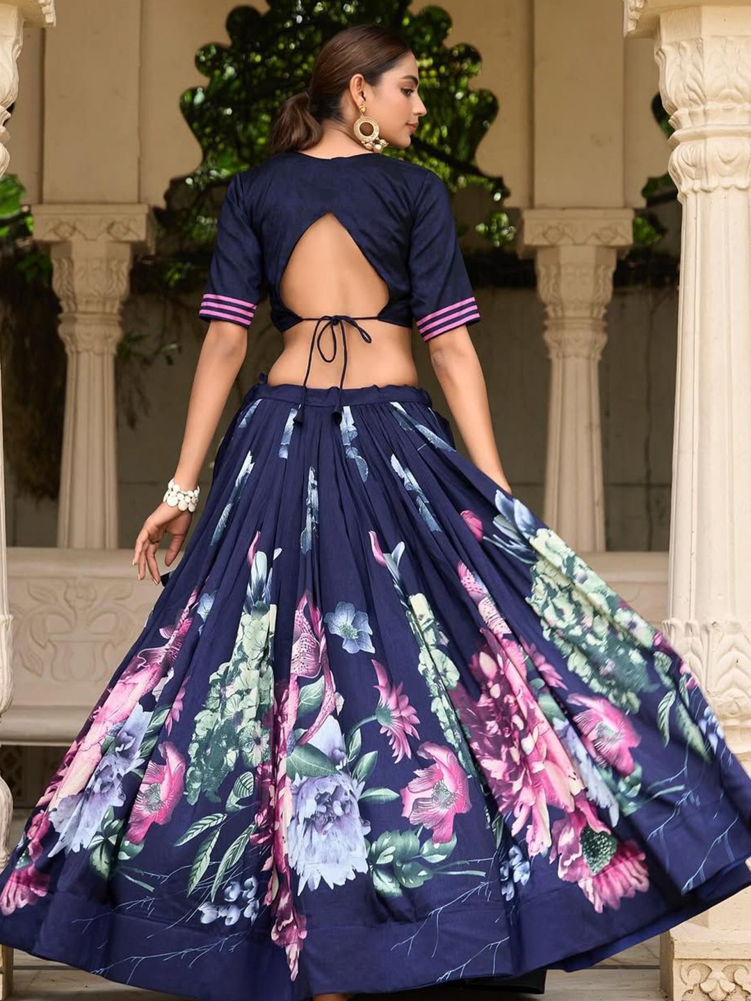 Printed Gotta Patti Lehenga & Semi-Stitched Blouse With Dupatta