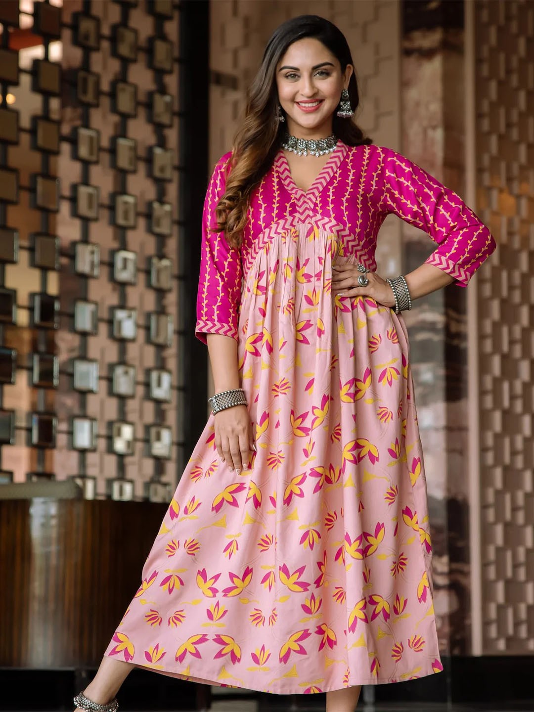 Pink Floral A-Line Dress