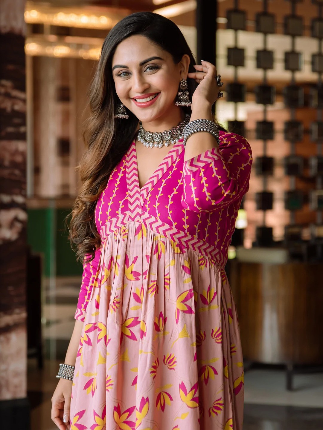 Pink Floral A-Line Dress