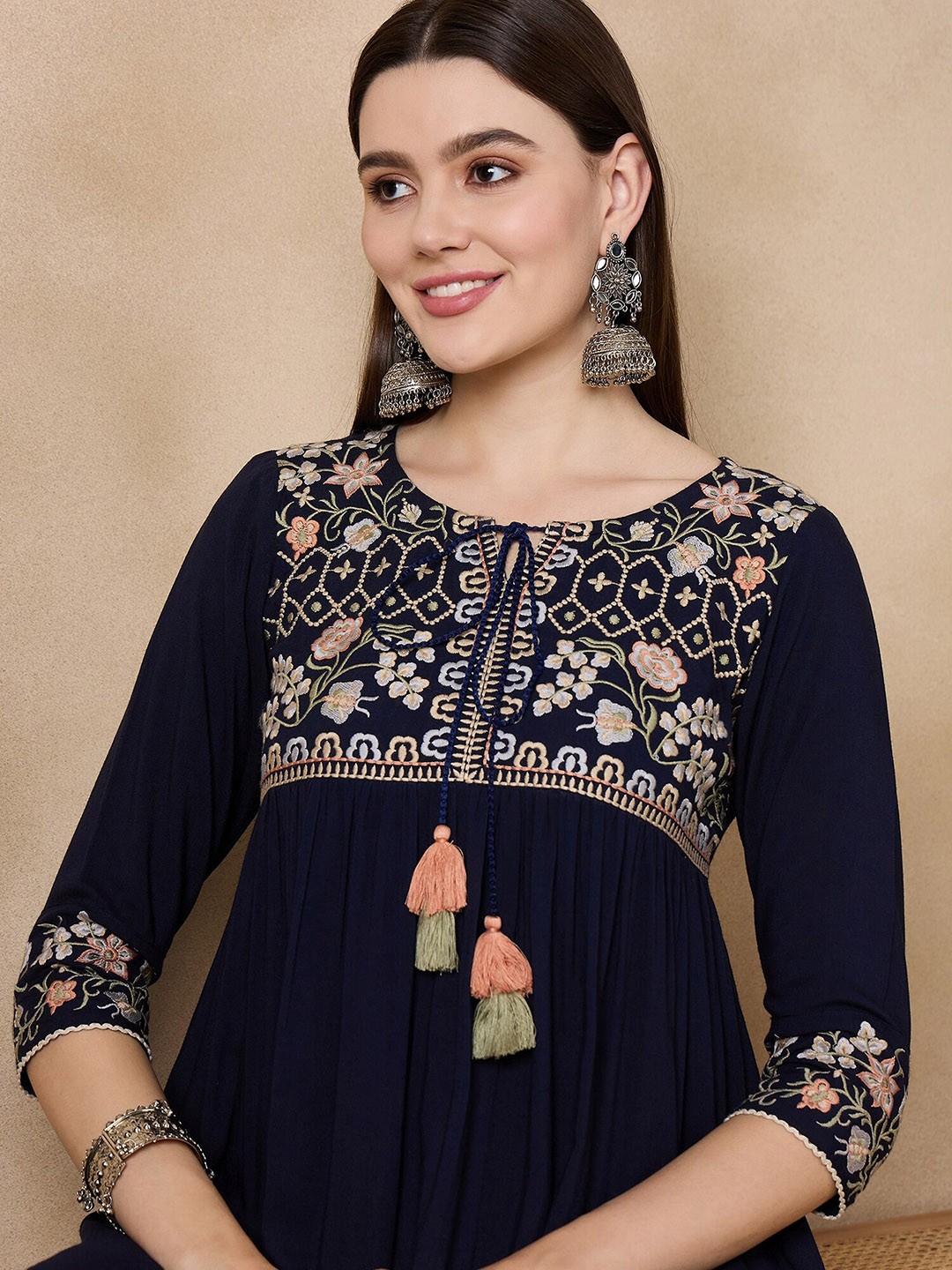 Embroidered A-Line Above Knee Dress