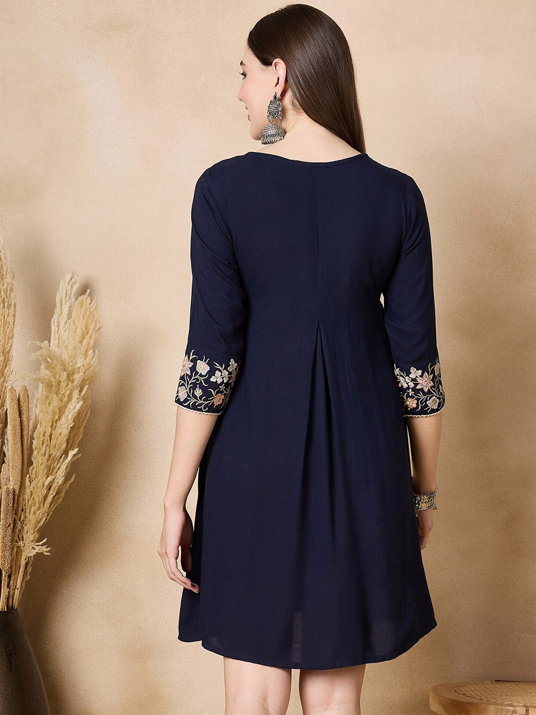 Embroidered A-Line Above Knee Dress