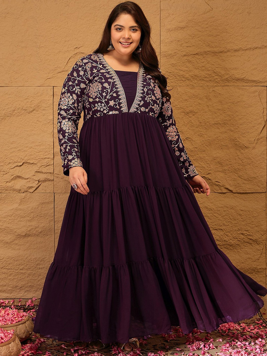Embroidered Tiered Fit and Flare Dress