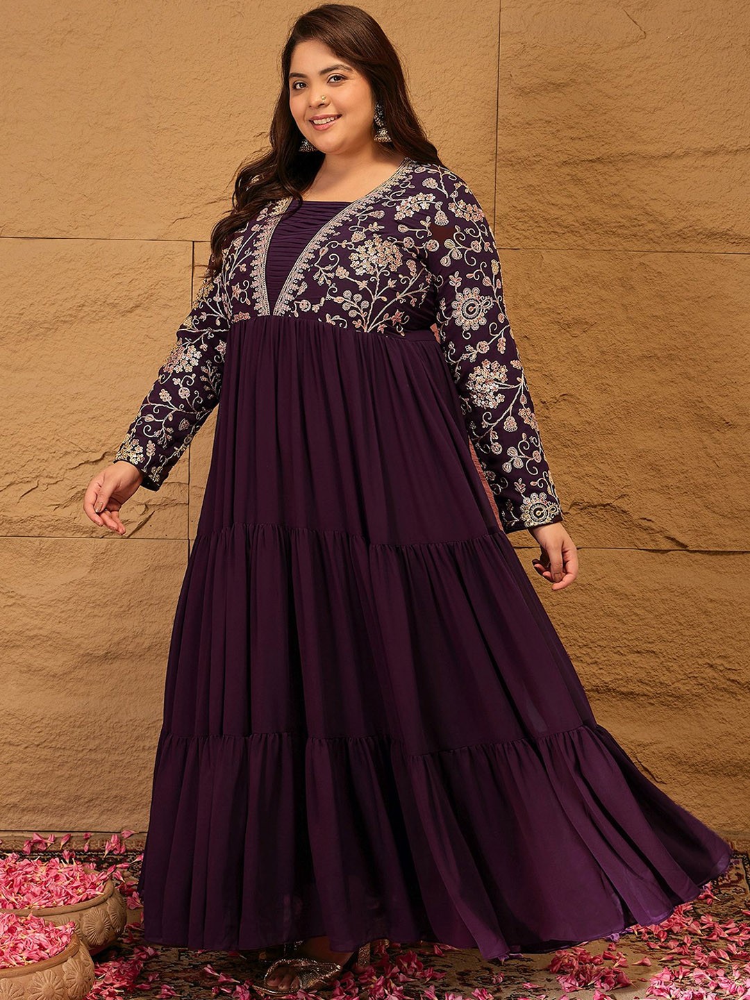 Embroidered Tiered Fit and Flare Dress