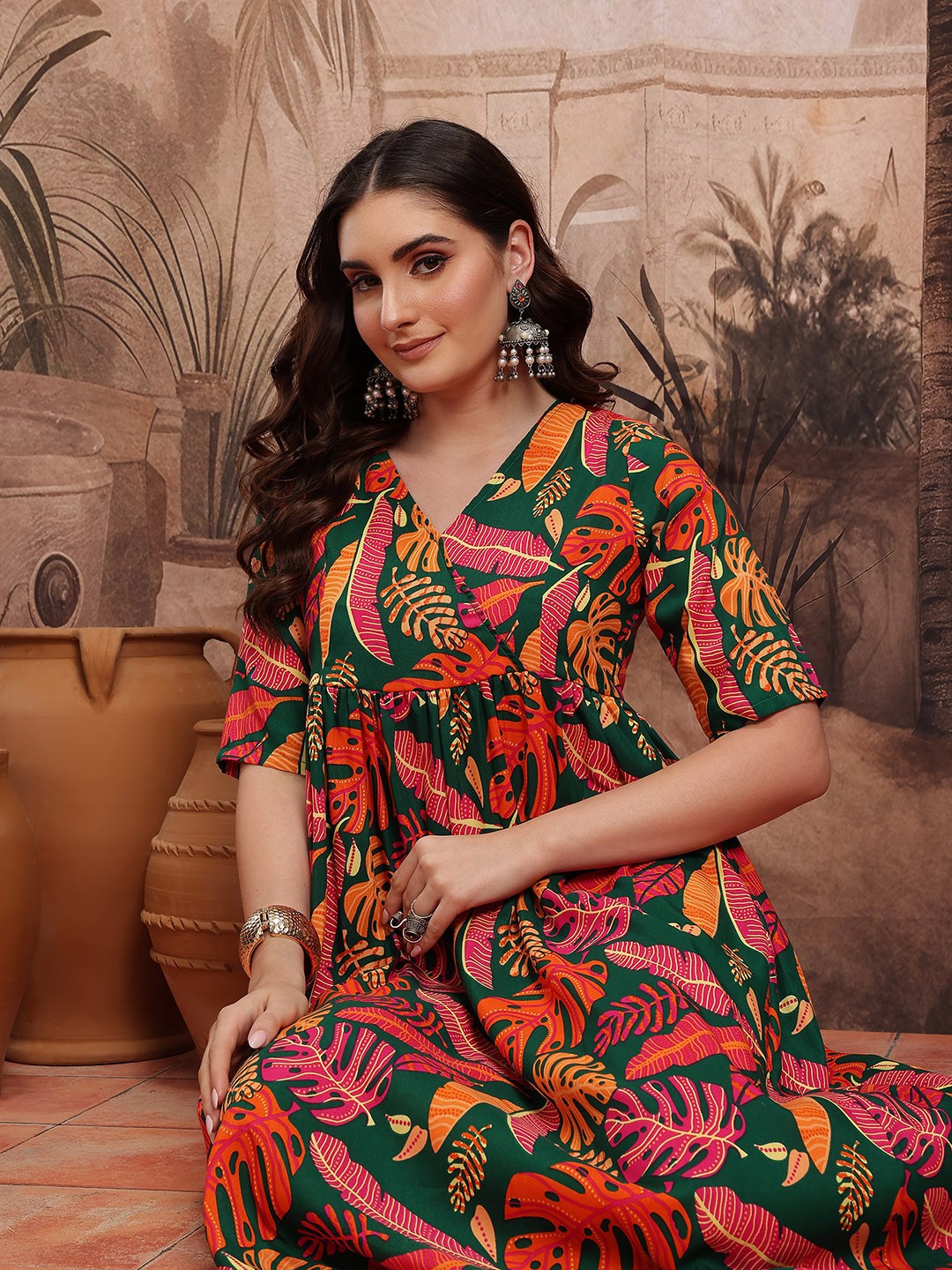 Floral Printed Knee Length Dress