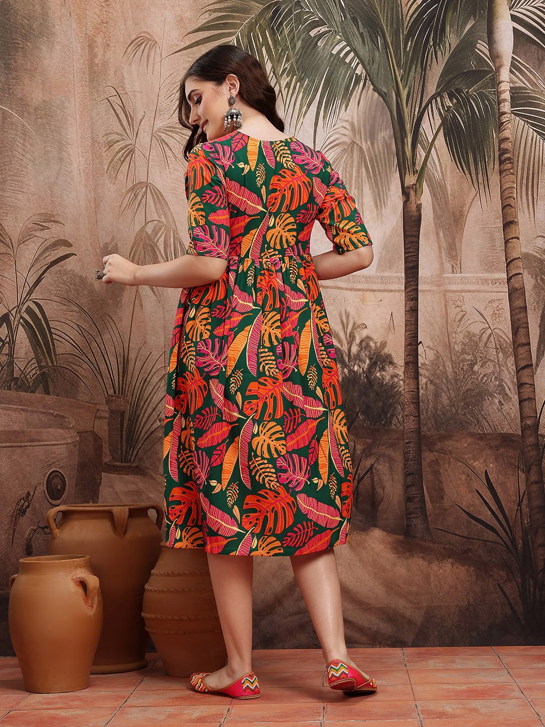 Floral Printed Knee Length Dress