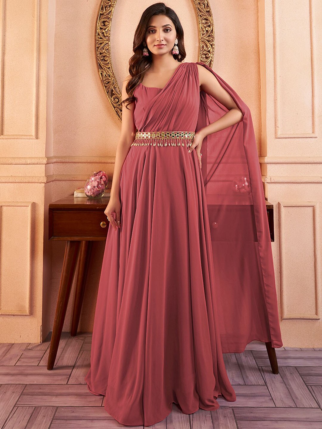 Sleeveless Maxi Dress With Embellished Belt