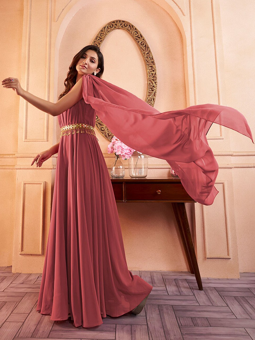 Sleeveless Maxi Dress With Embellished Belt