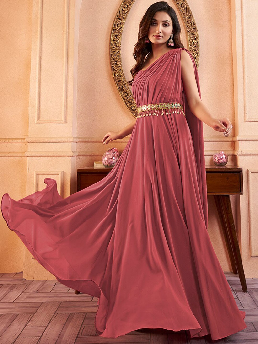Sleeveless Maxi Dress With Embellished Belt