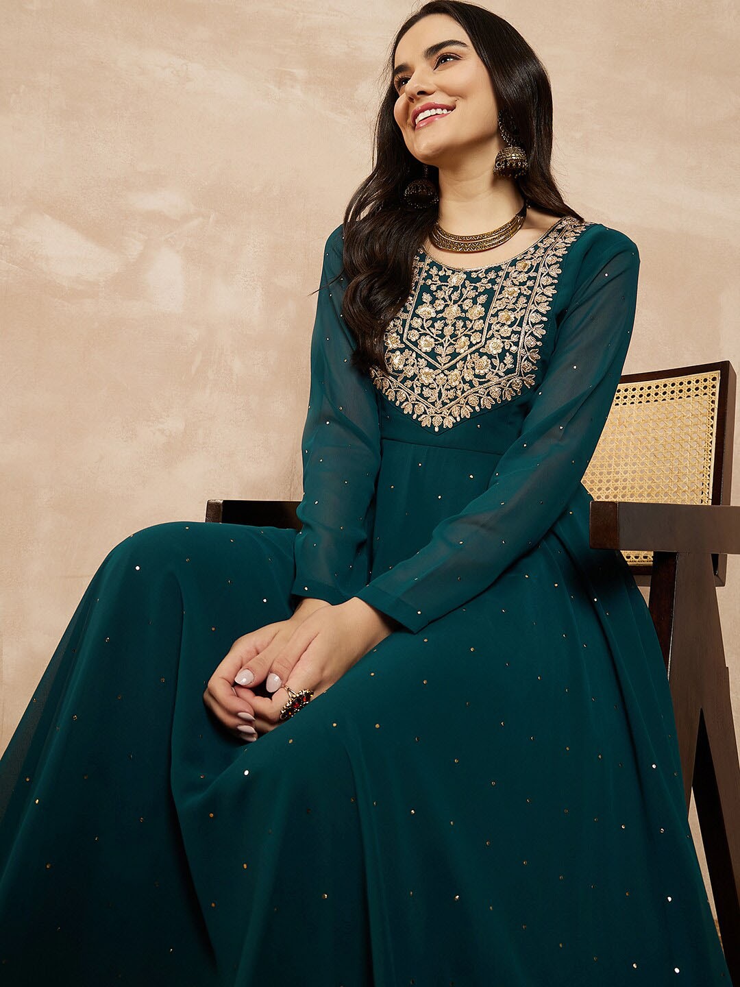 Sequined Embellished Flared Maxi Dress