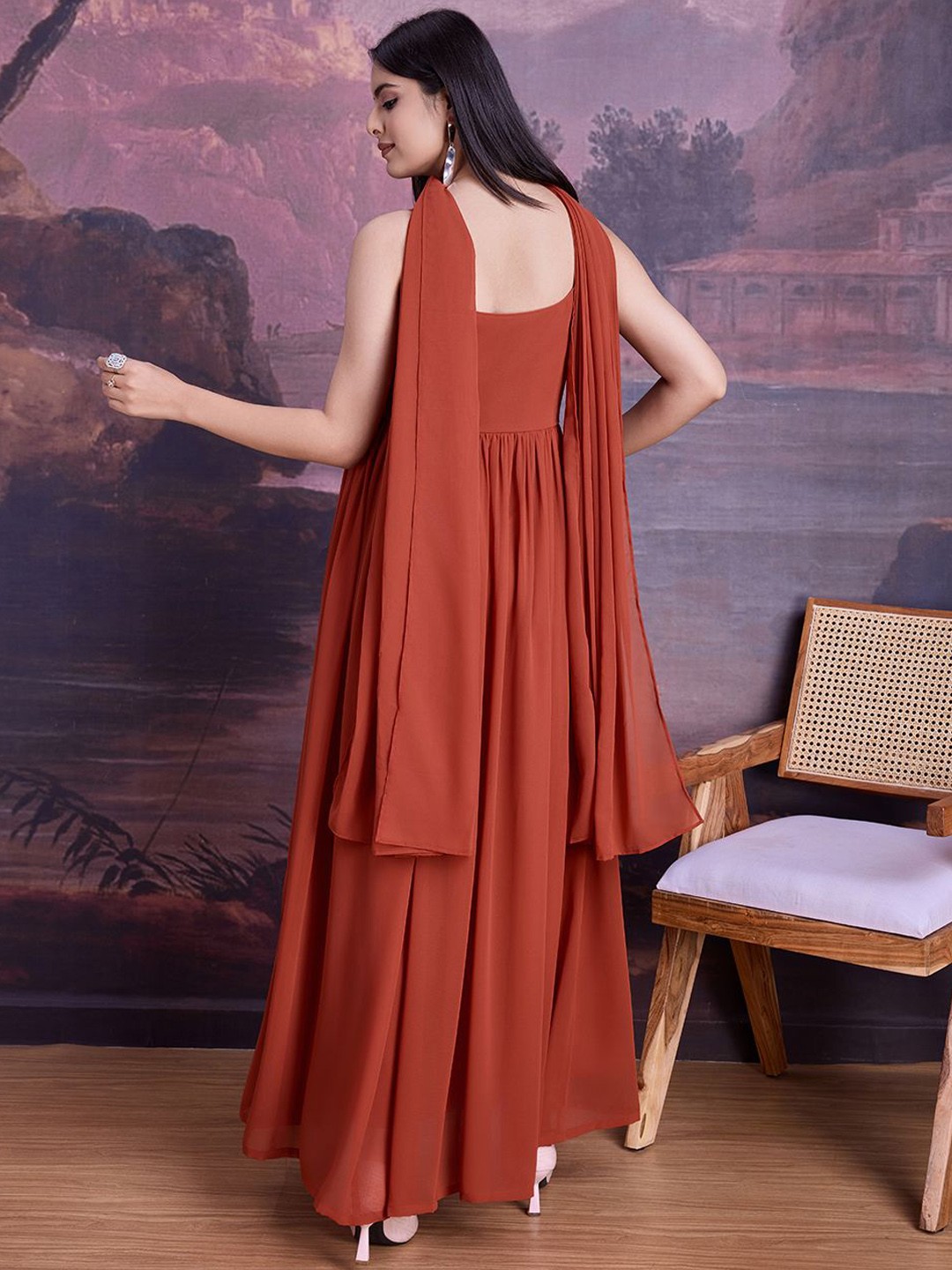 Embroidered Flared Ethnic Dress With dupatta
