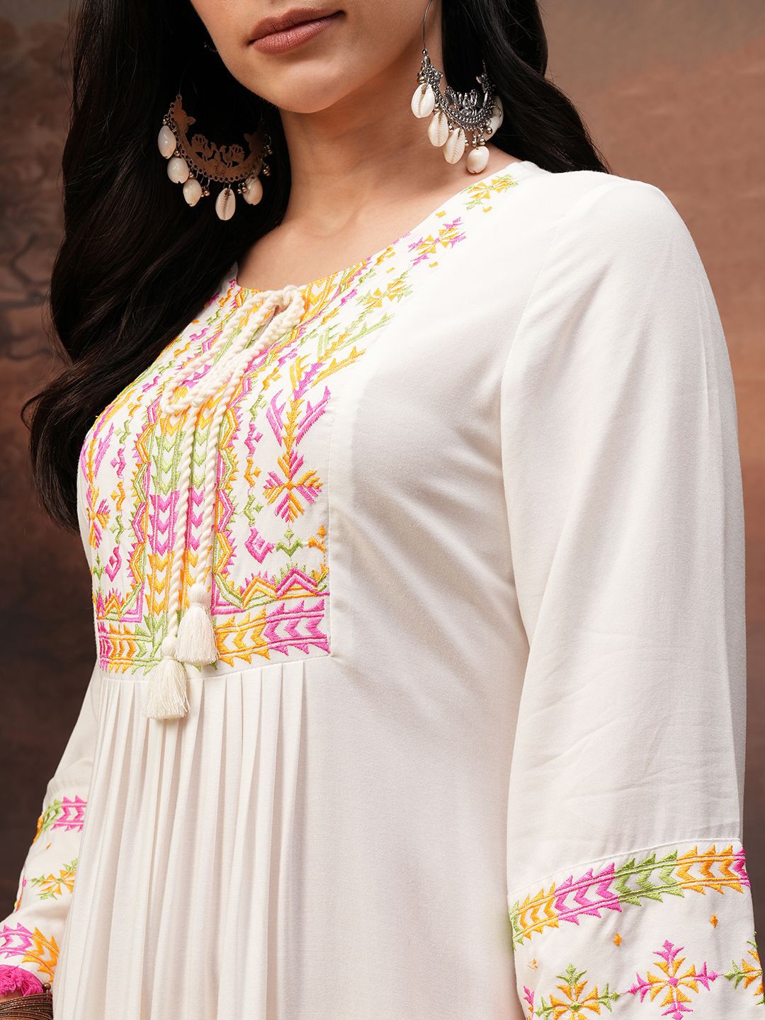 Embroidered Gathered Midi Dress