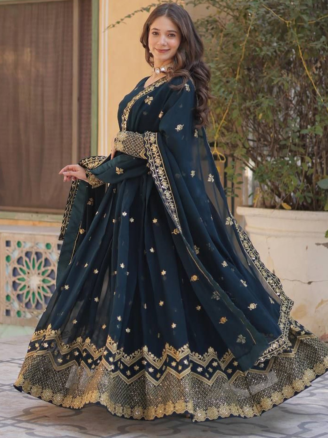 Embroidered Maxi Dress With Dupatta