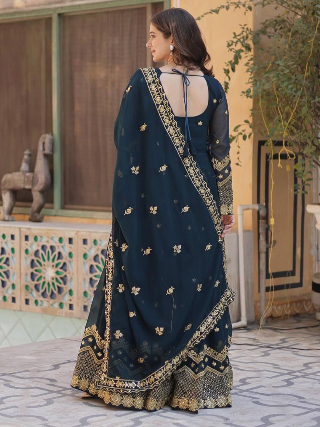 Embroidered Maxi Dress With Dupatta