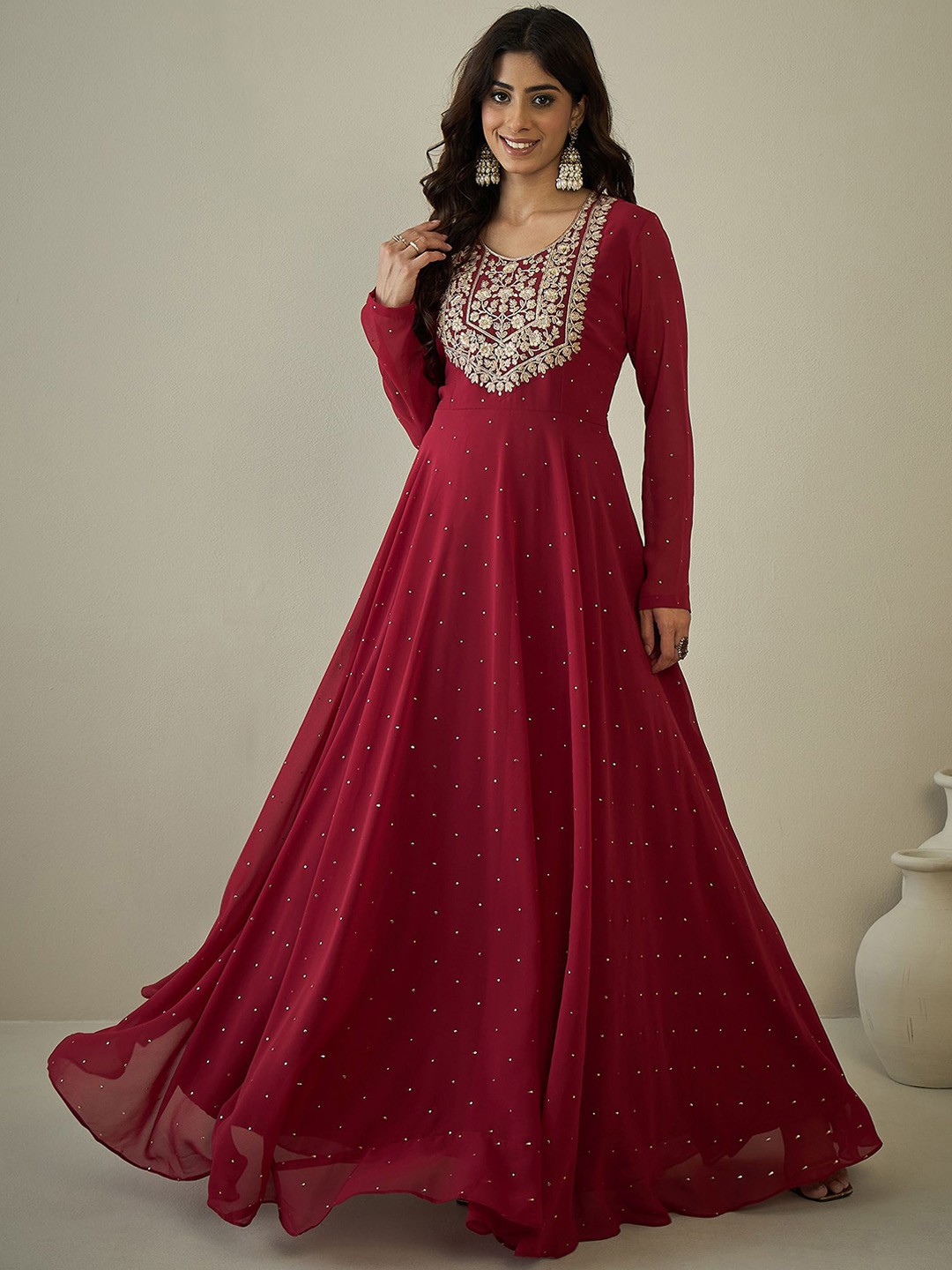 Embroidered A-Line Maxi Ethnic Dresses