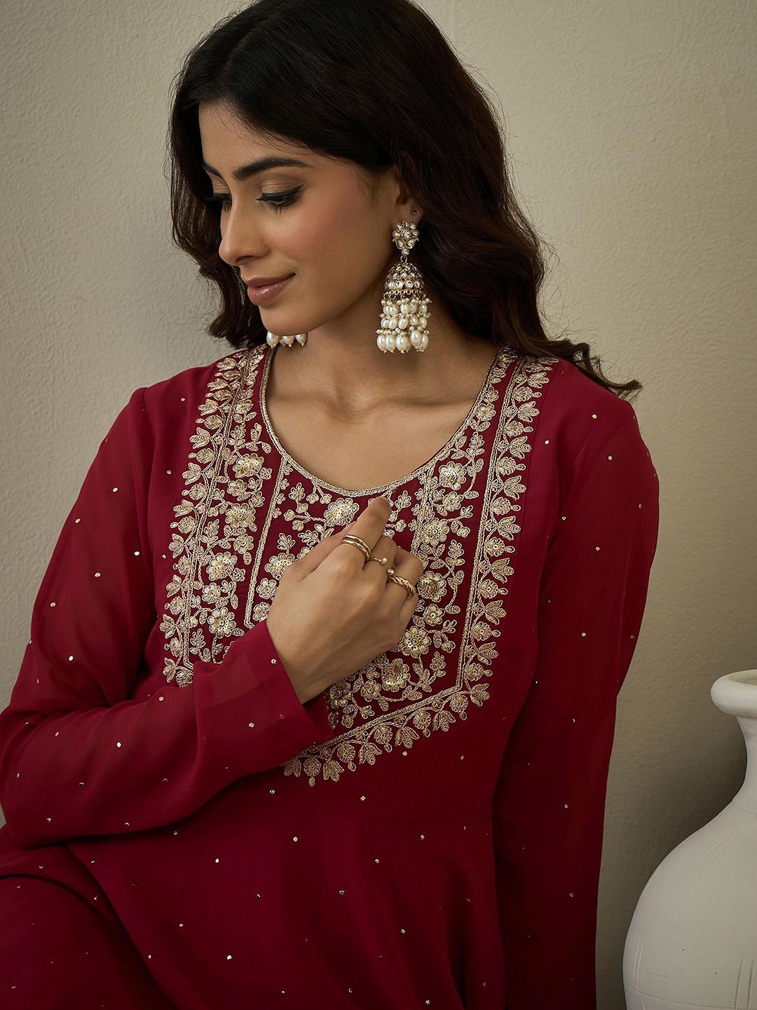 Embroidered A-Line Maxi Ethnic Dresses