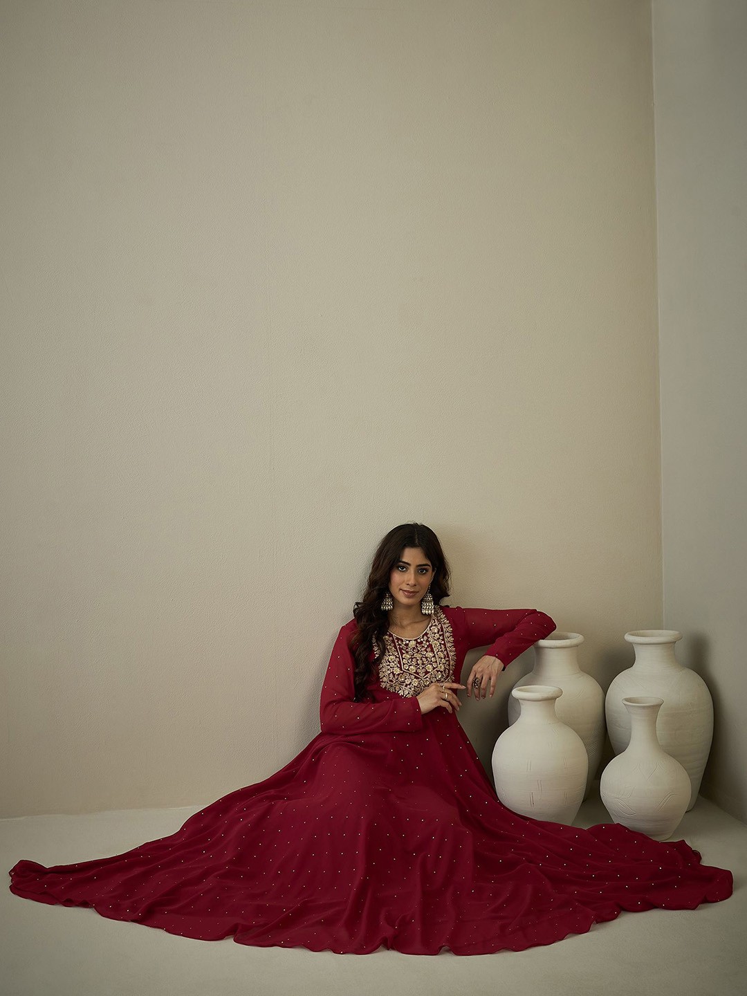 Embroidered A-Line Maxi Ethnic Dresses