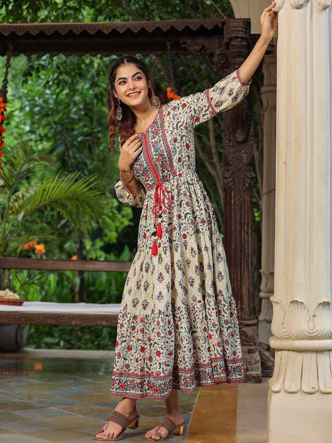 Printed Sequined Fit & Flare Maxi Dress