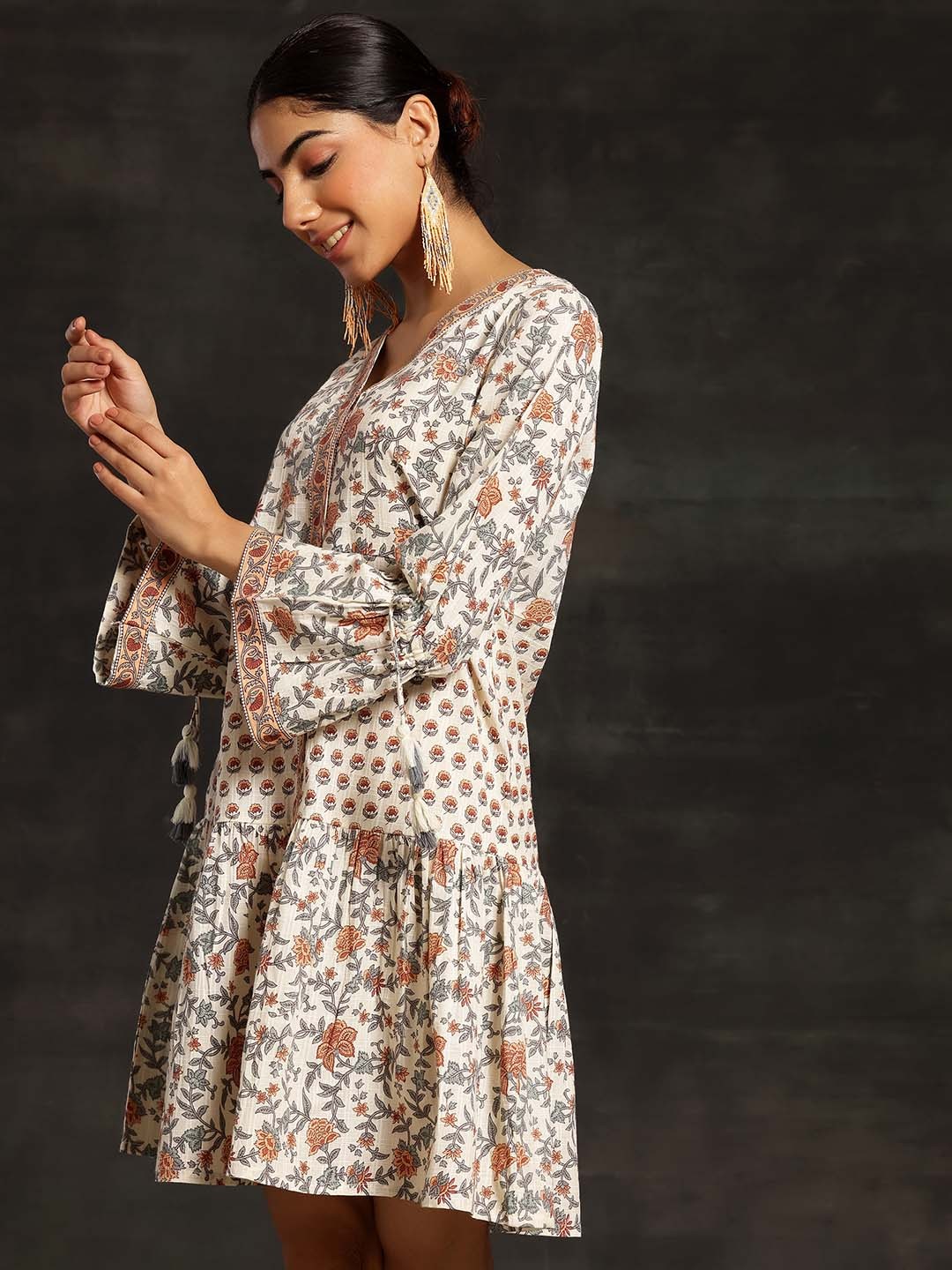 Floral Printed Bell Sleeve A-Line Dress