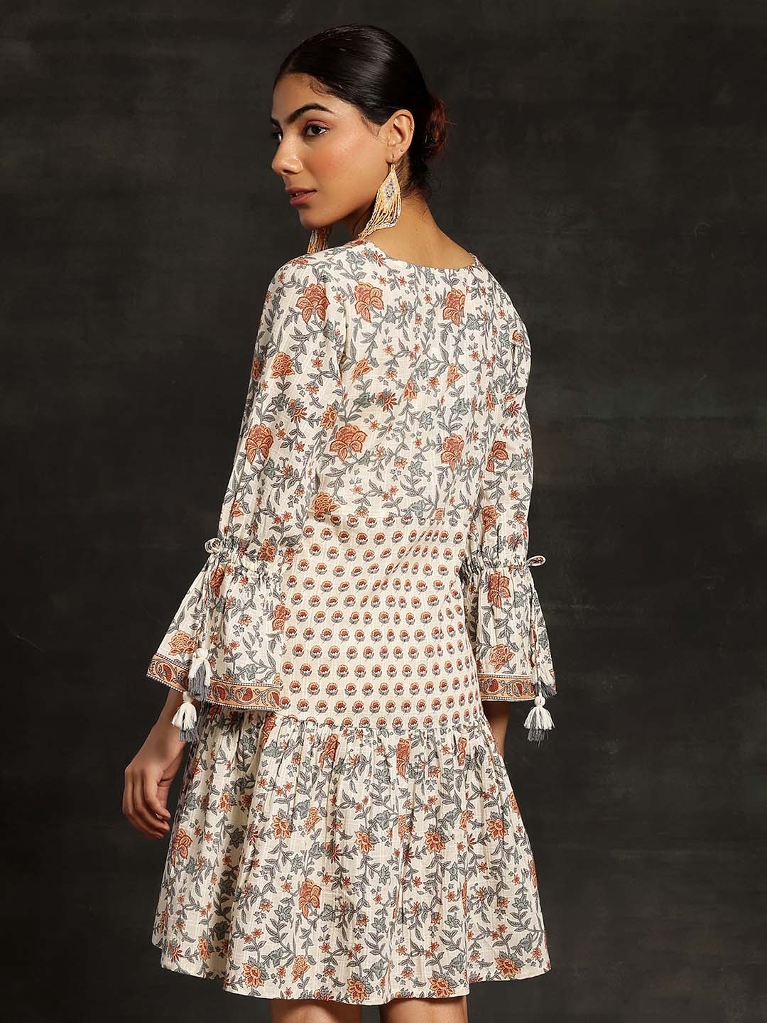 Floral Printed Bell Sleeve A-Line Dress