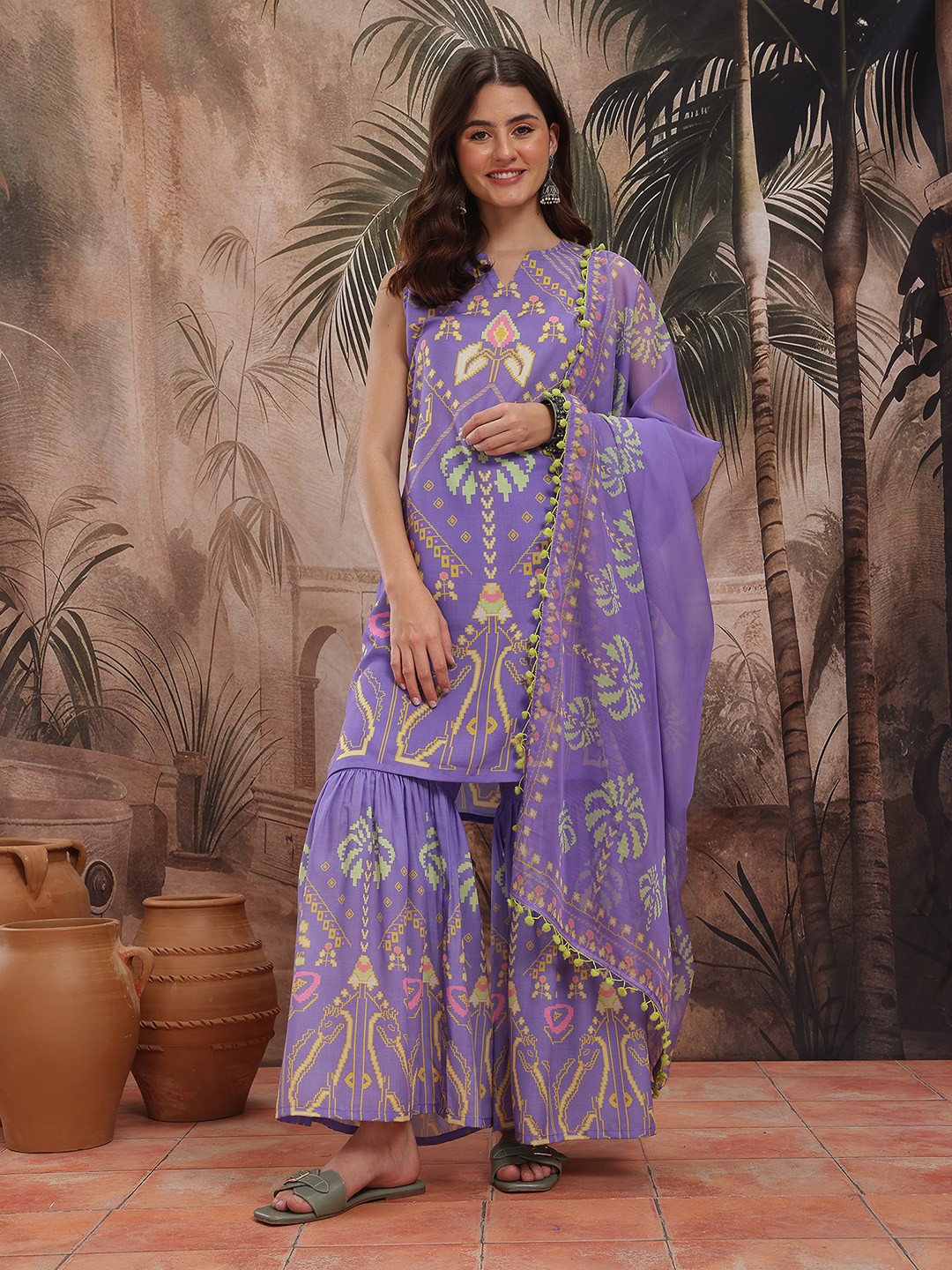 Printed Regular Kurta with Sharara & Dupatta