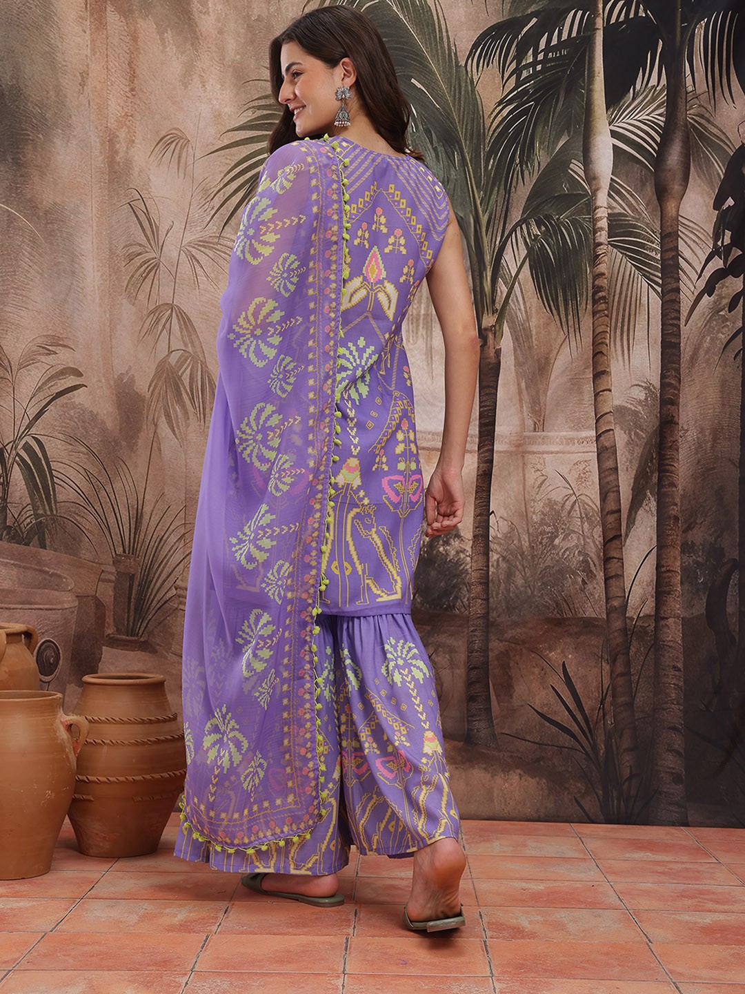 Printed Regular Kurta with Sharara & Dupatta