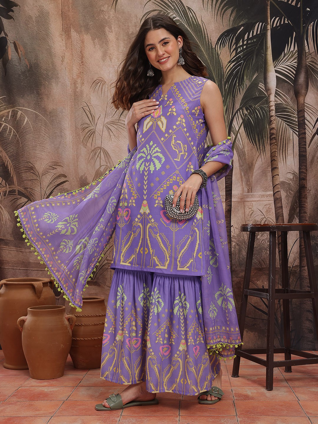 Printed Regular Kurta with Sharara & Dupatta