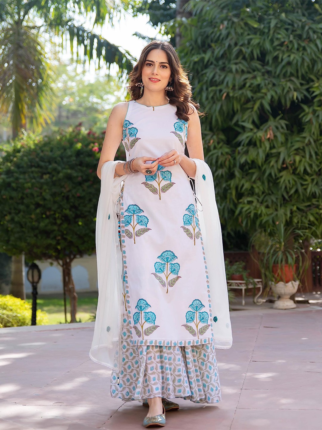 Floral Printed Regular Kurta with Sharara & With Dupatta