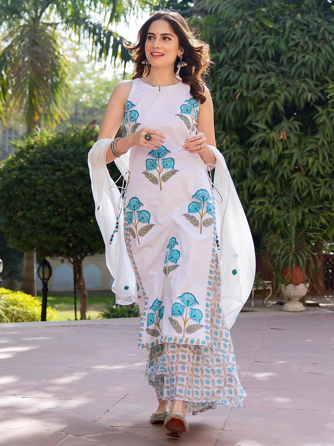 Floral Printed Regular Kurta with Sharara & With Dupatta