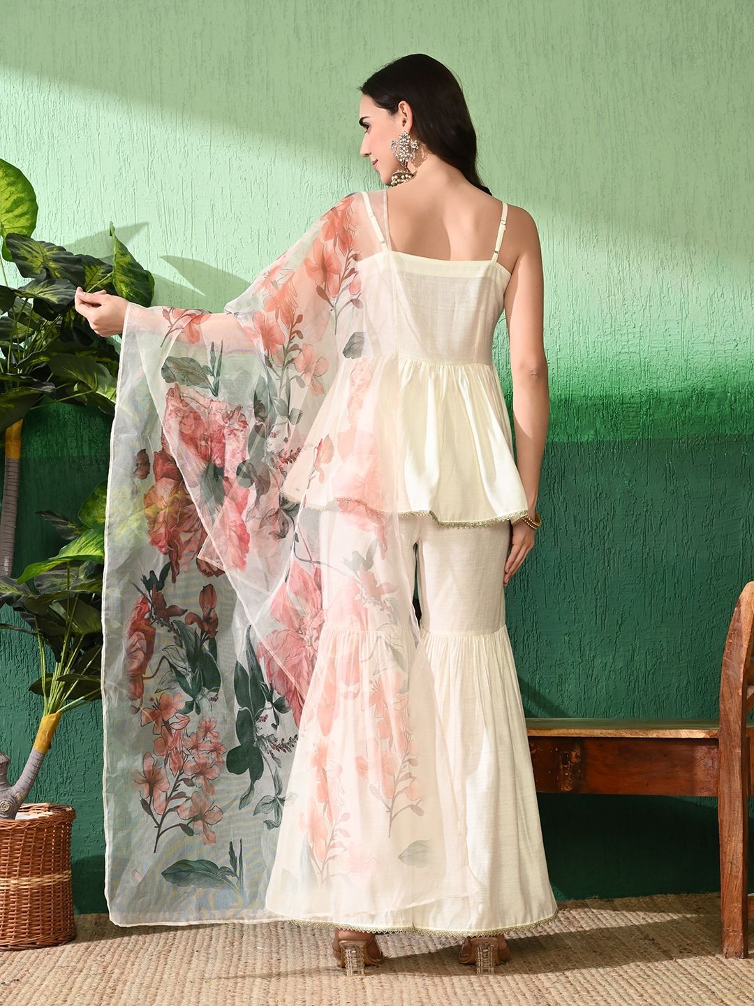 A-Line Kurti With Sharara & Printed Dupatta