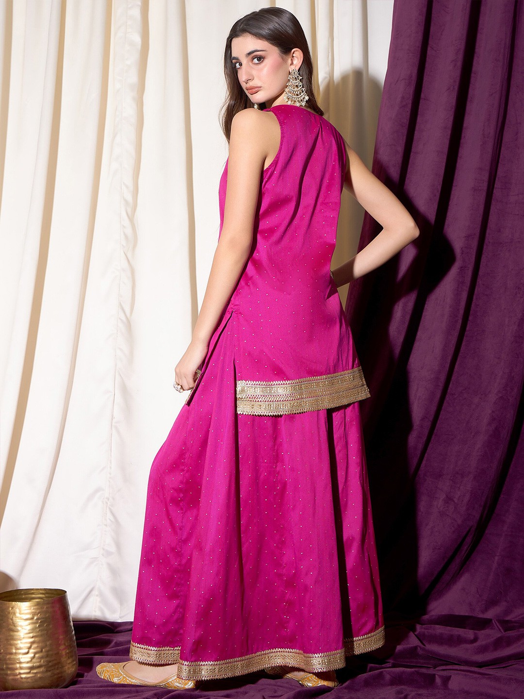 Embroidered Notch Neck Straight Kurti With Sharara