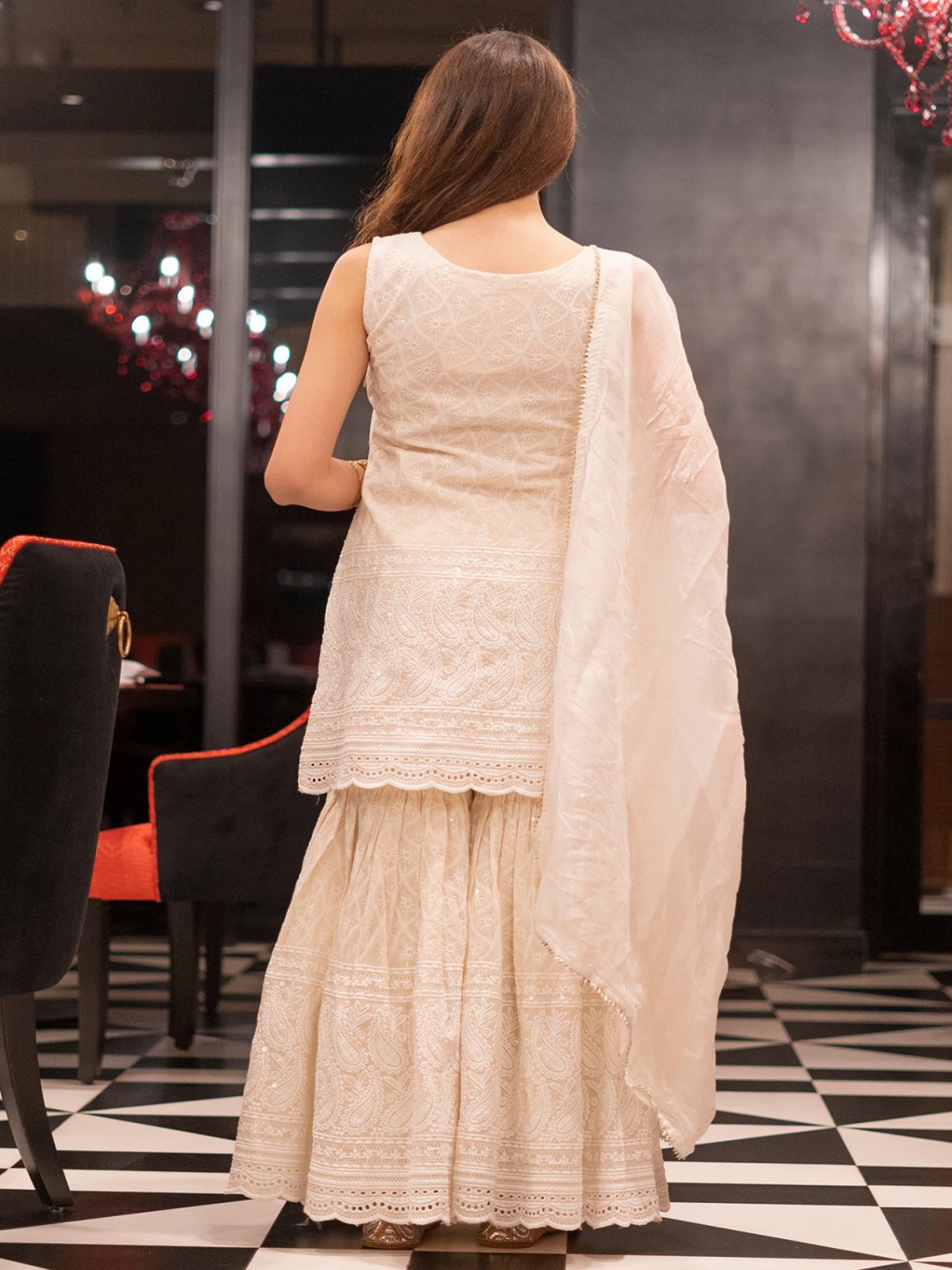Floral Embroidered Sequinned Kurta With Sharara And Dupatta