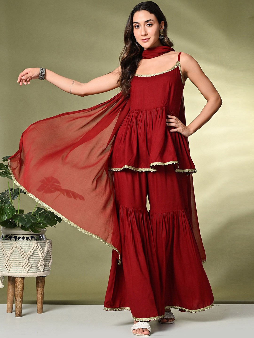 A-Line Kurti With Sharara & Dupatta