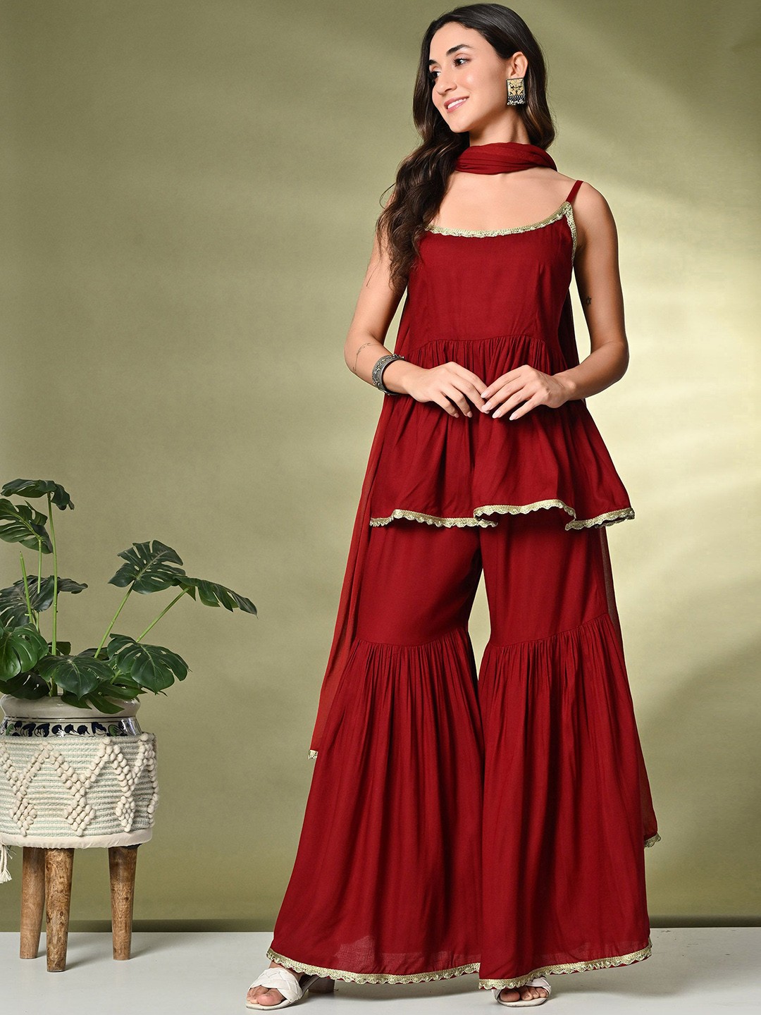 A-Line Kurti With Sharara & Dupatta