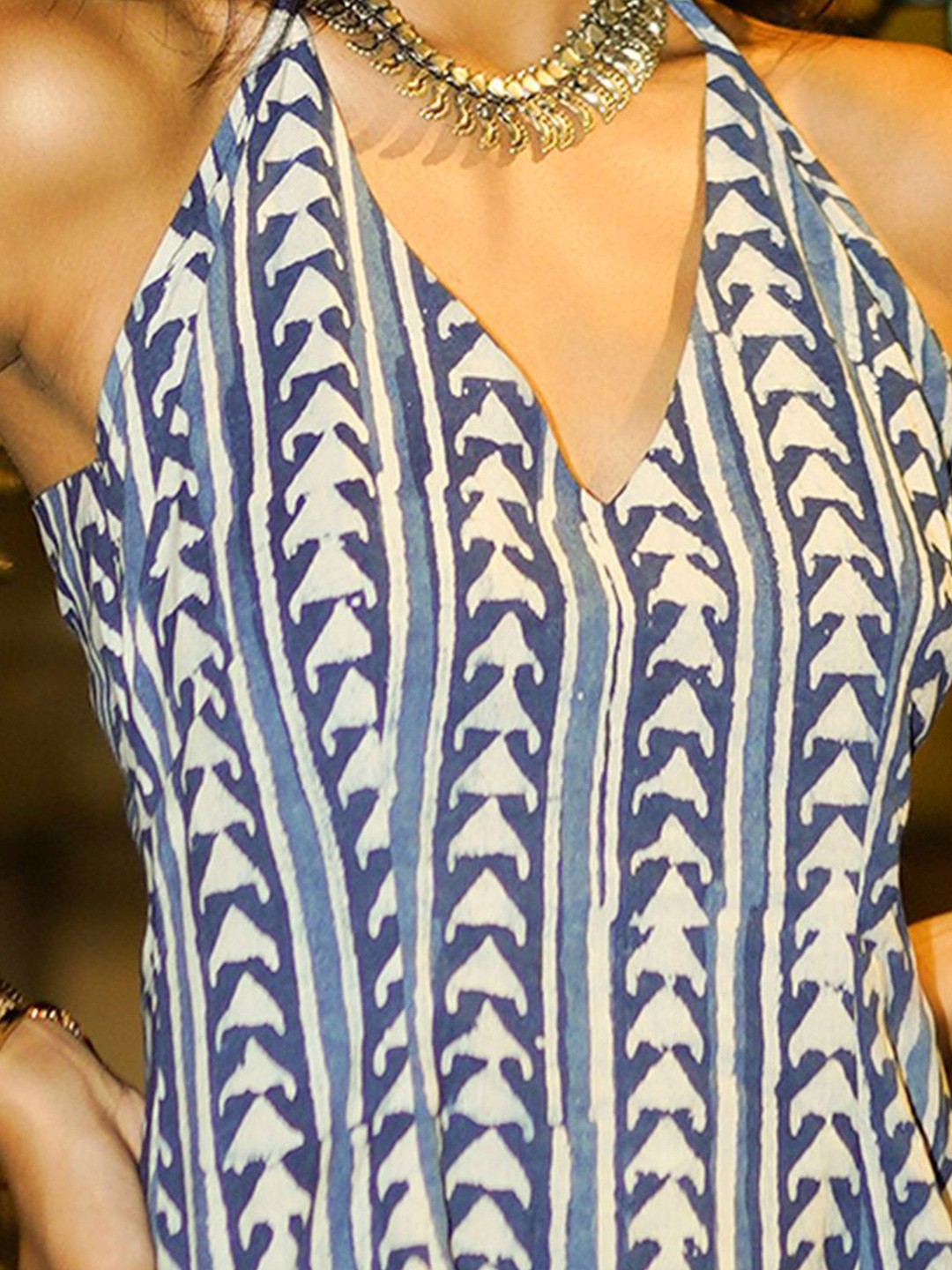 Geometric Printed Halter Neck Pure Cotton Handloom Kurti