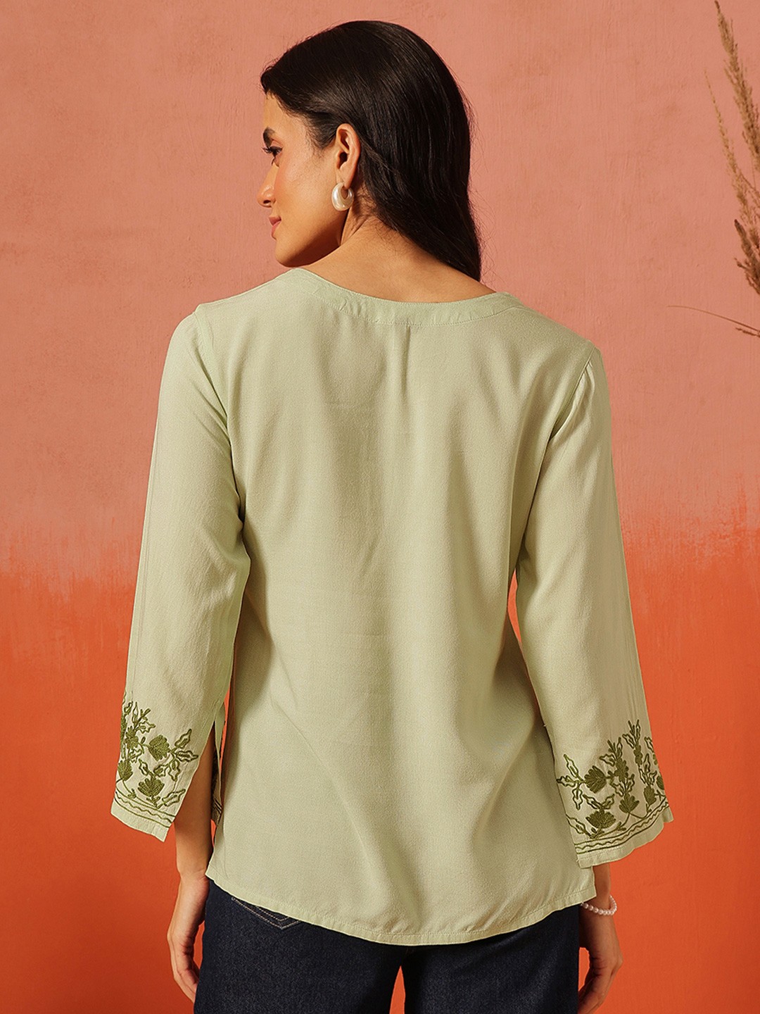 V-Neck Kashmiri Aari Work Full Sleeves Kurti